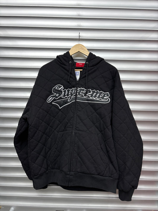 Supreme Quilited Black Zip Up Hoodie - L