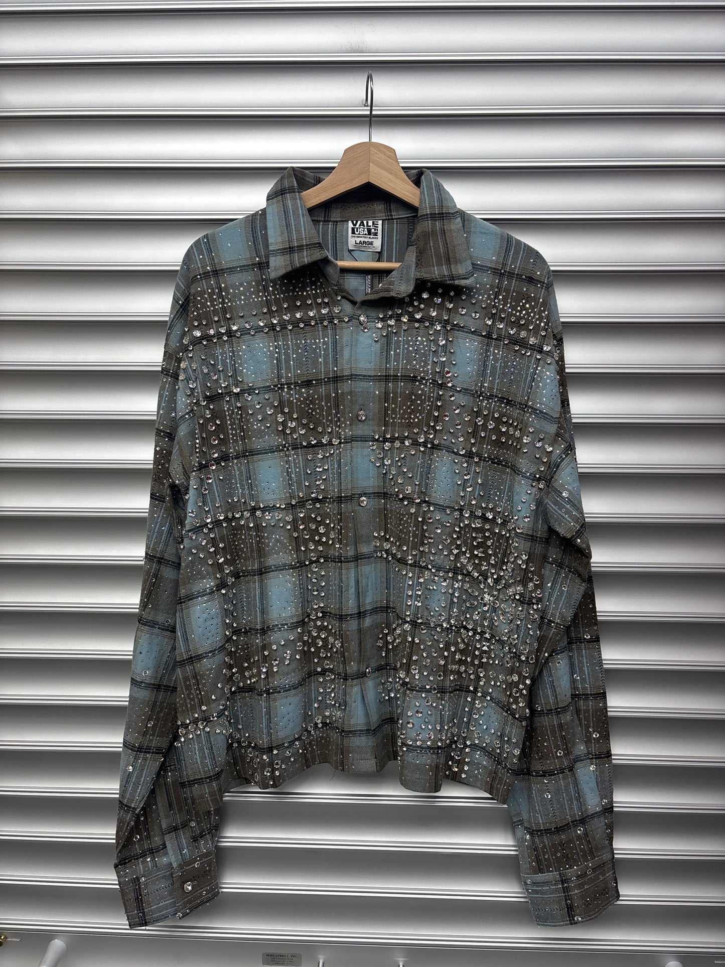 Vale Cyan Rhinestone Flannel - L