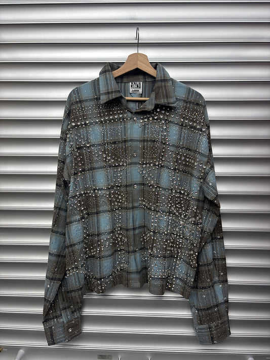 Vale Cyan Rhinestone Flannel - L