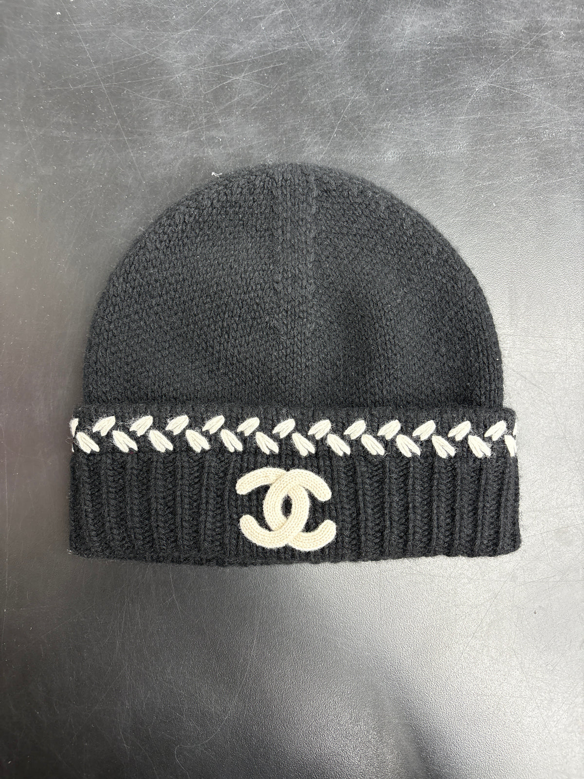 Chanel Black/Creme Tweed Beanie**