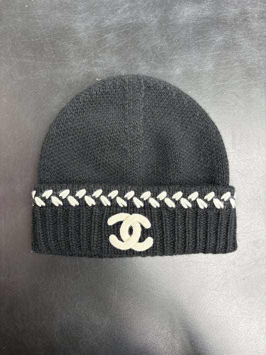 Chanel Black/Creme Tweed Beanie**