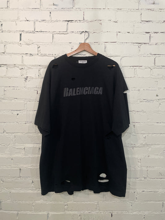 Balenciaga Distressed Black Tee - M