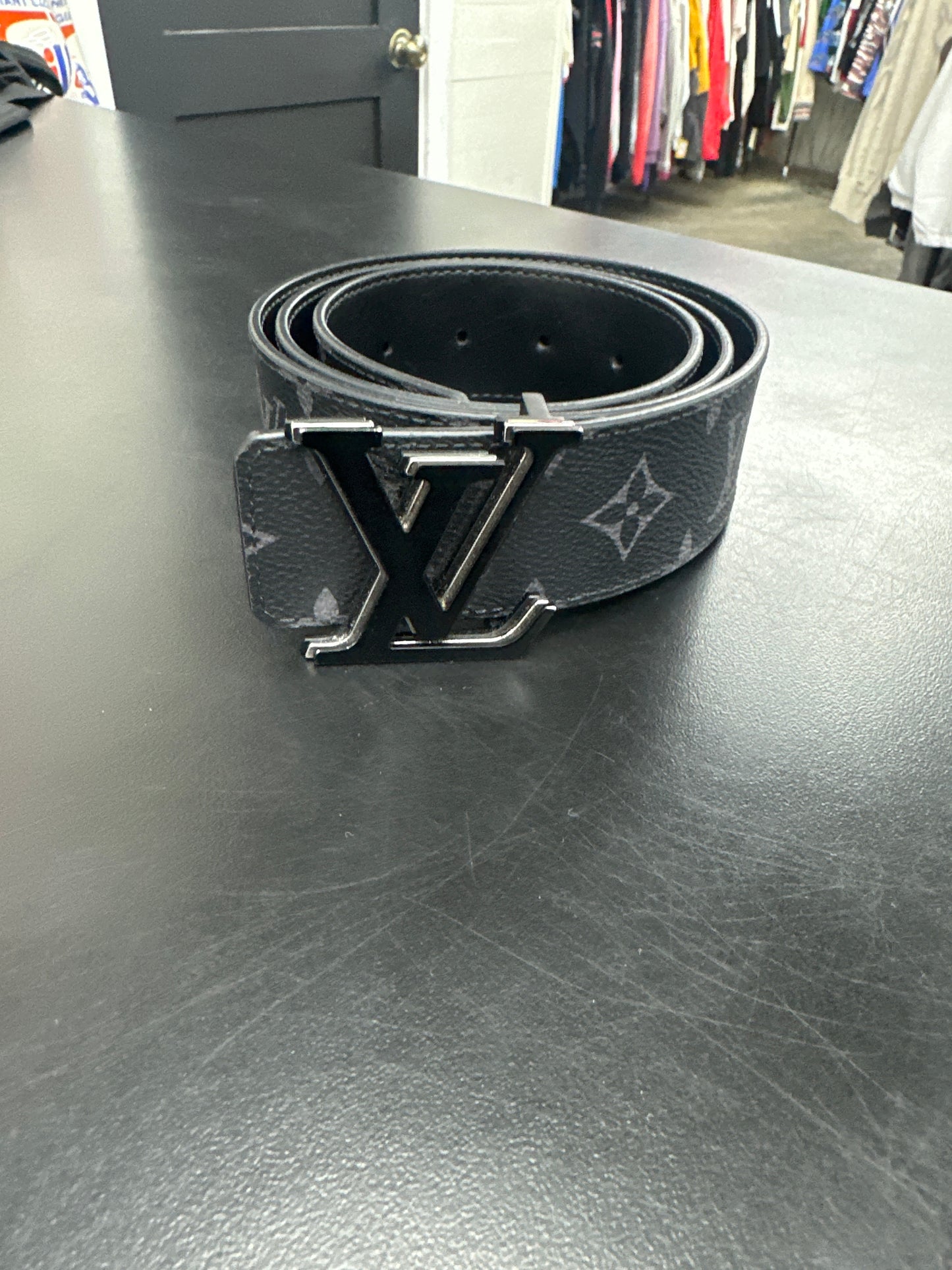 Louis Vuitton Grey Black Monogram Belt - 34