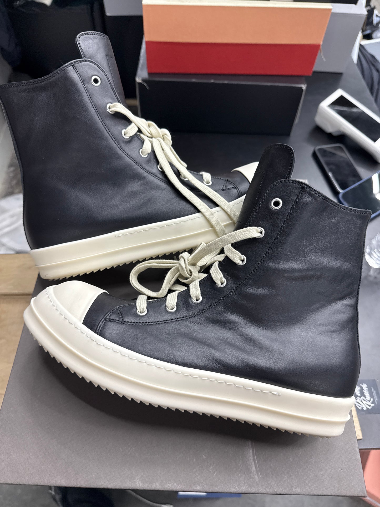 Rick Owen Black Leather High (U) - 44(11)
