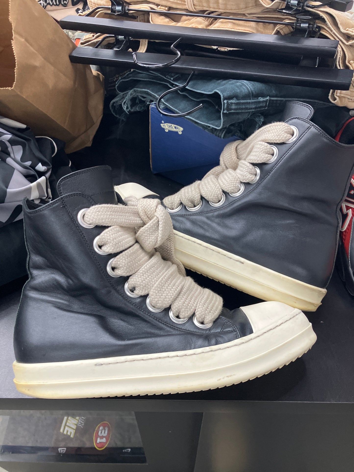 Rick Owen High Jumbo Lace Black Leather (U) - 41(8) (NB)