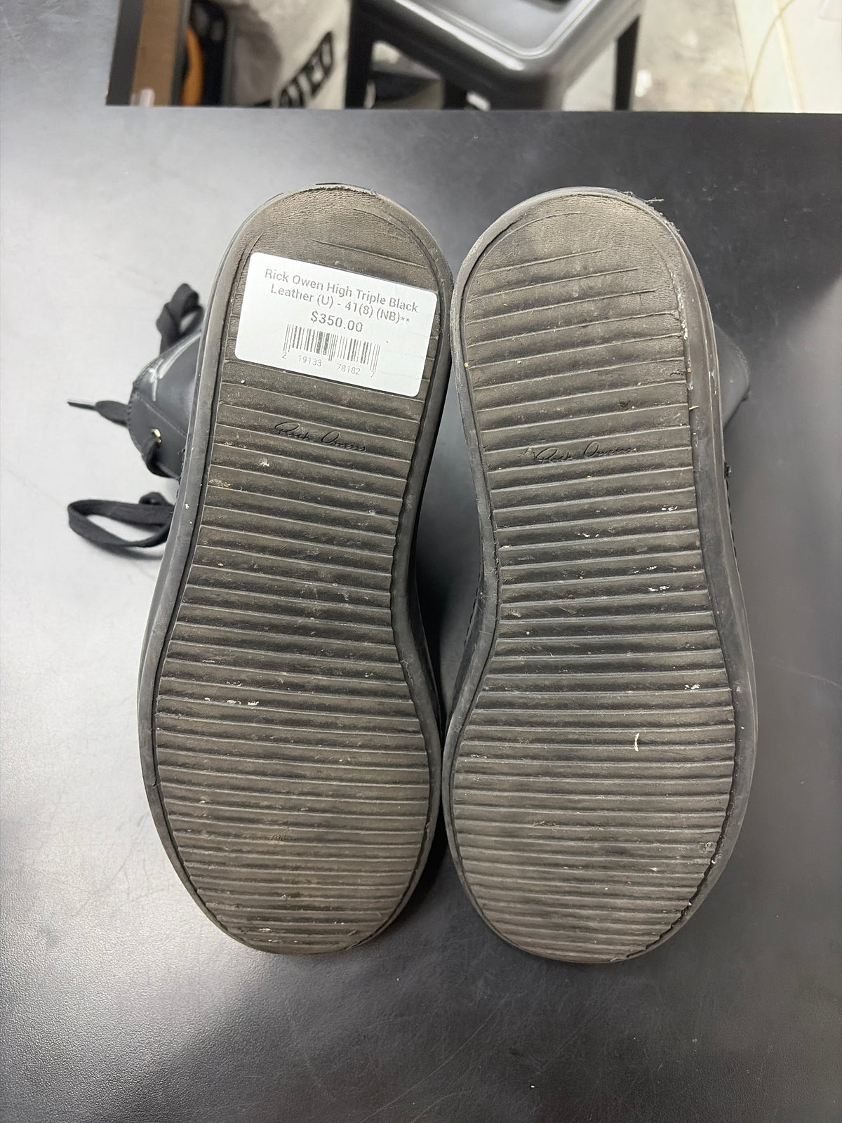 Rick Owen High Triple Black Leather (U) - 41(8) (NB)**