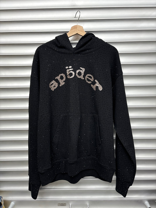 Spider Rhinestone Black Hoodie - L**