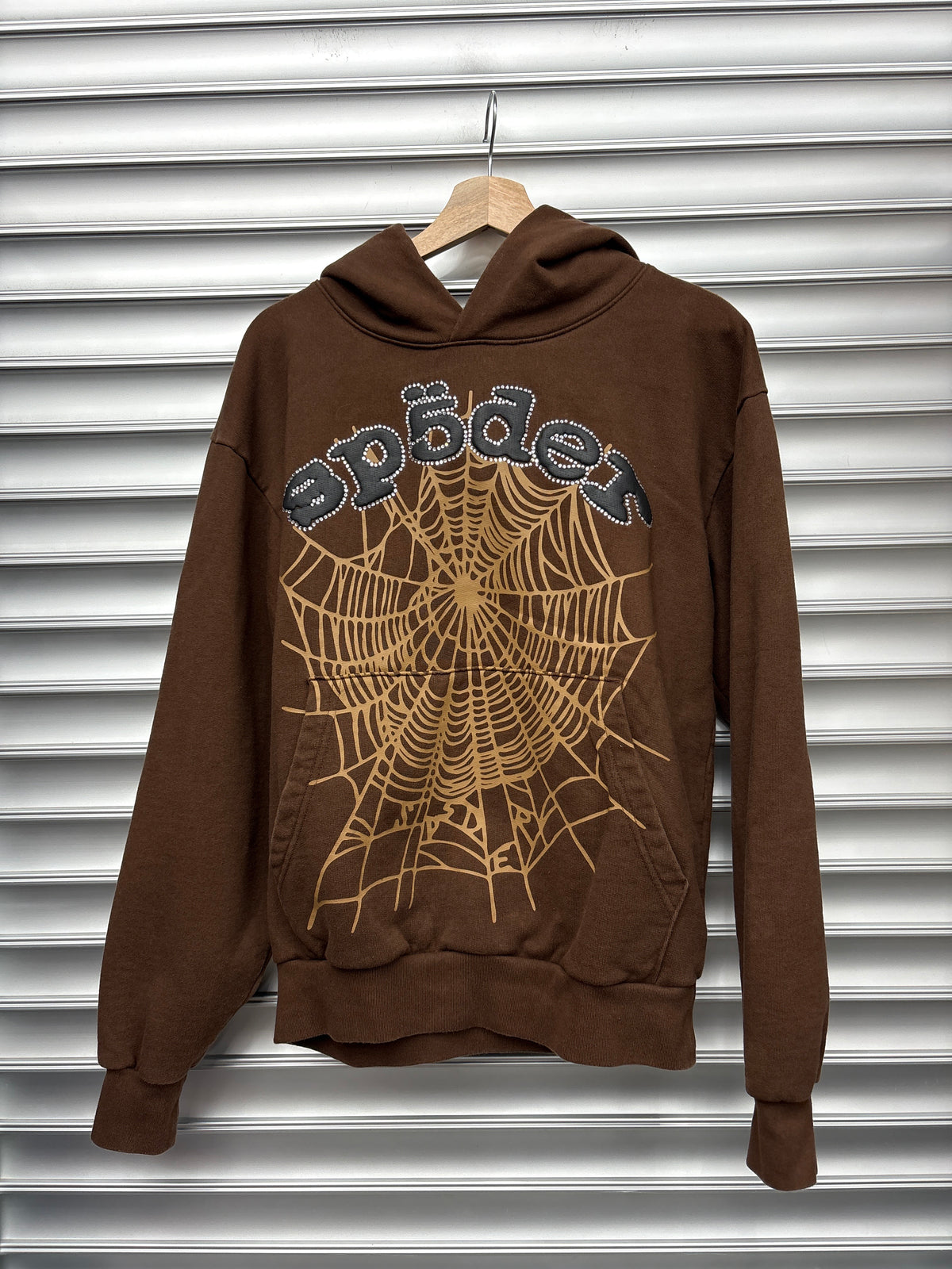 Spider Brown Rhinestone Hoodie - S**