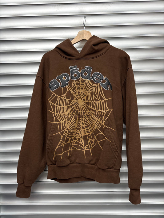 Spider Brown Rhinestone Hoodie - S**