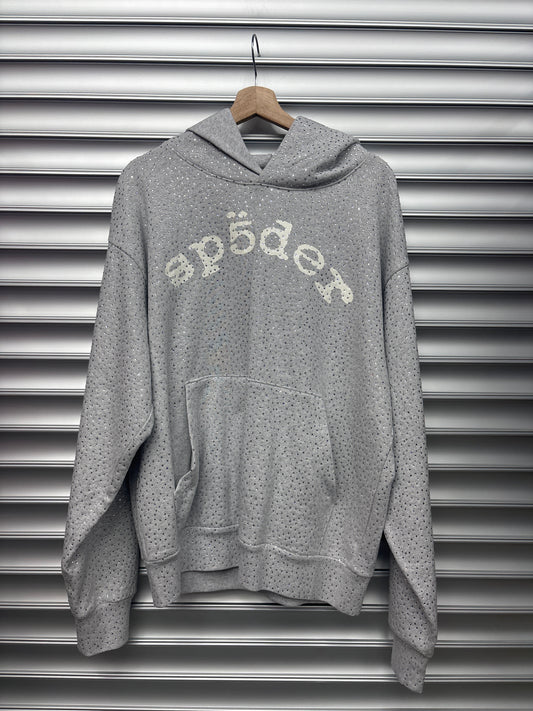 Spider Rhinestone Grey Hoodie - M