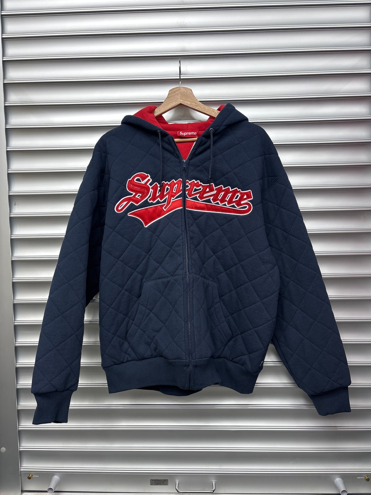 Supreme Navy Quilted Hoodie - M