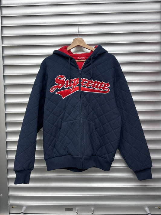 Supreme Navy Quilted Hoodie - M