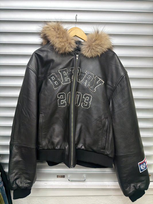 Raspberry Fur Lined Leather Jacket - XL**