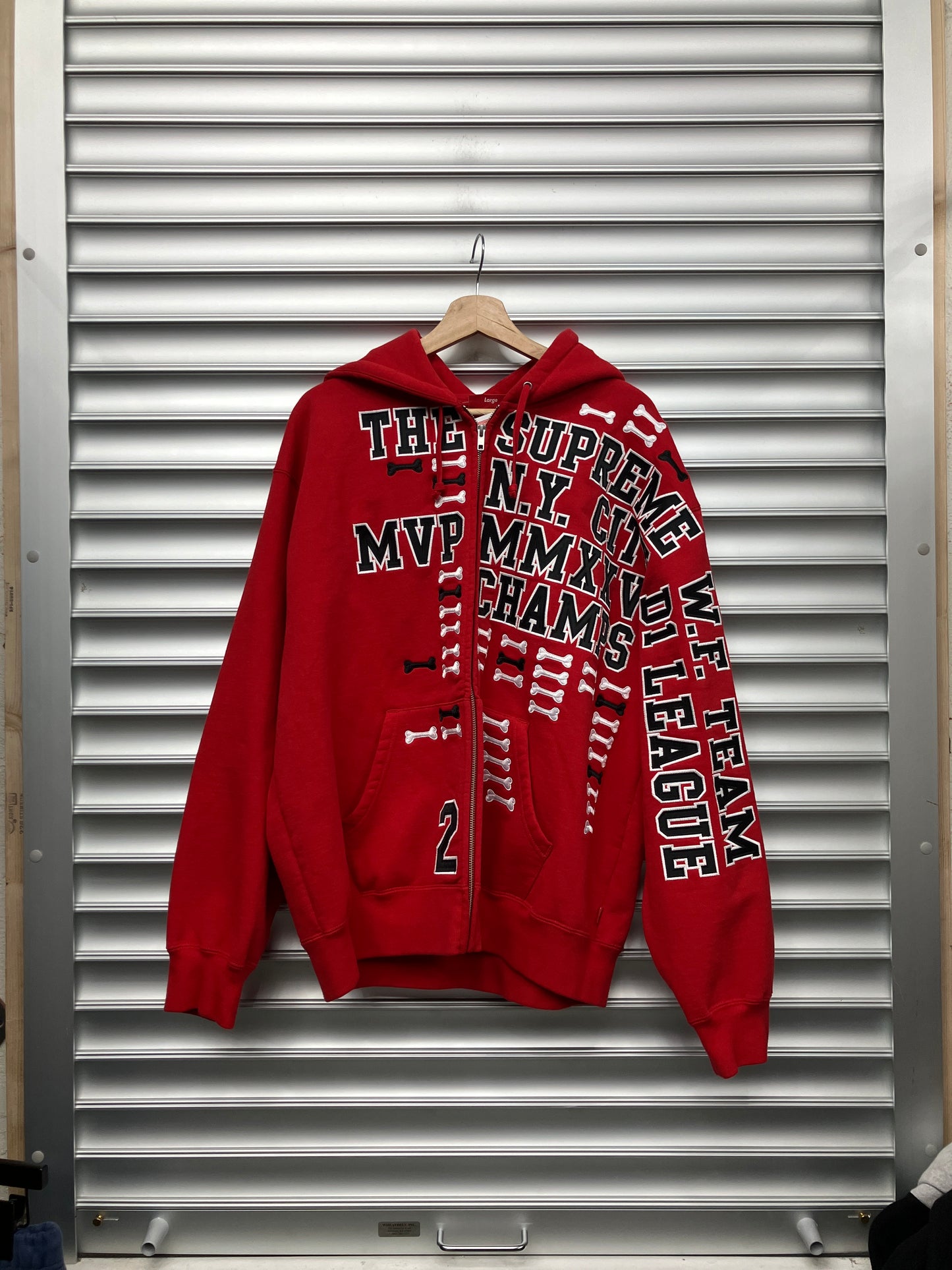 Supreme Red Embroidered MVP Zip Up Hoodie - L