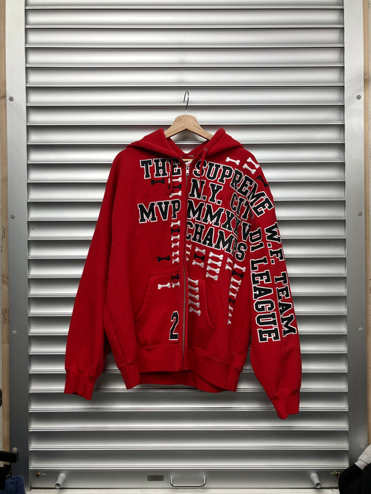 Supreme Red Embroidered MVP Zip Up Hoodie - L
