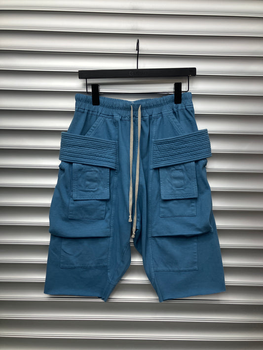 Rick Owens Blue Creatch Cargo Shorts- S