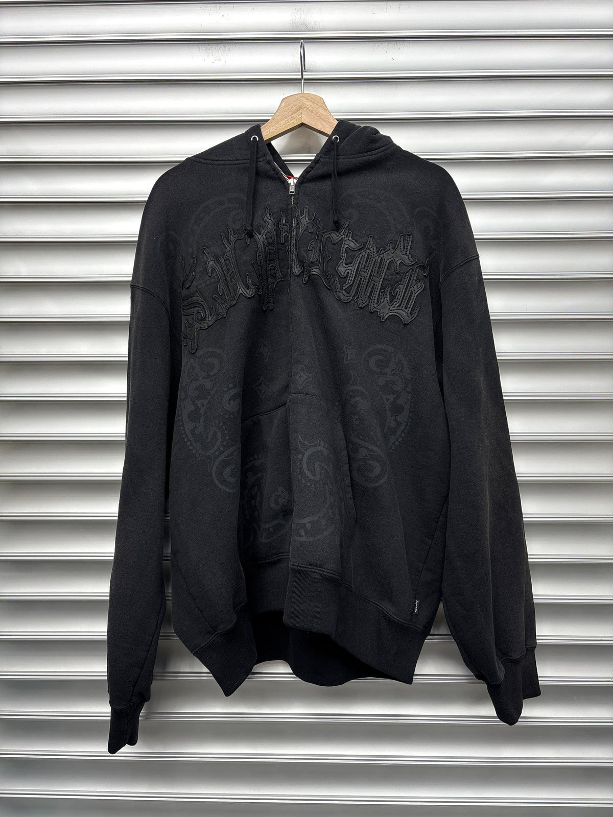 Supreme Black Leather Patch Hoodie - L**