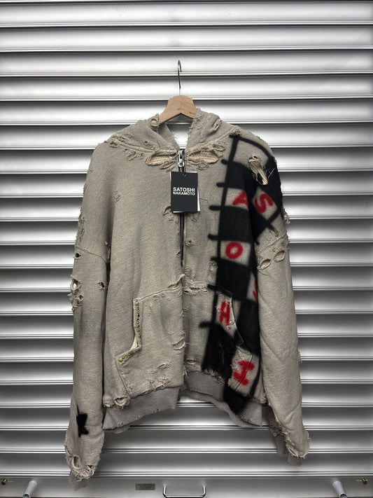 Satoshi Nakamoto Grey Checkerboard Studded Hoodie - M