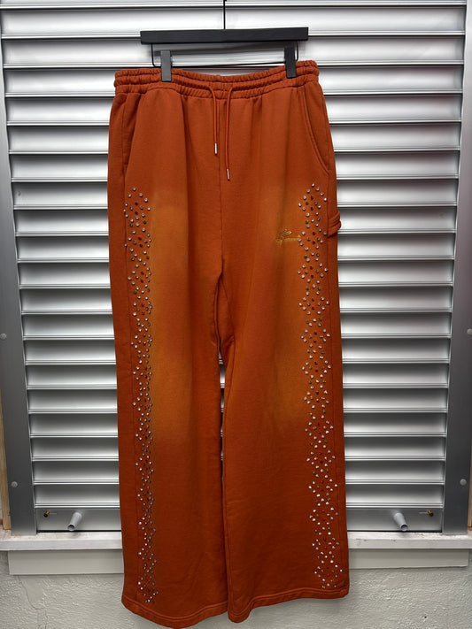 Orange HMDD Rhinestone Sweatpants - XL
