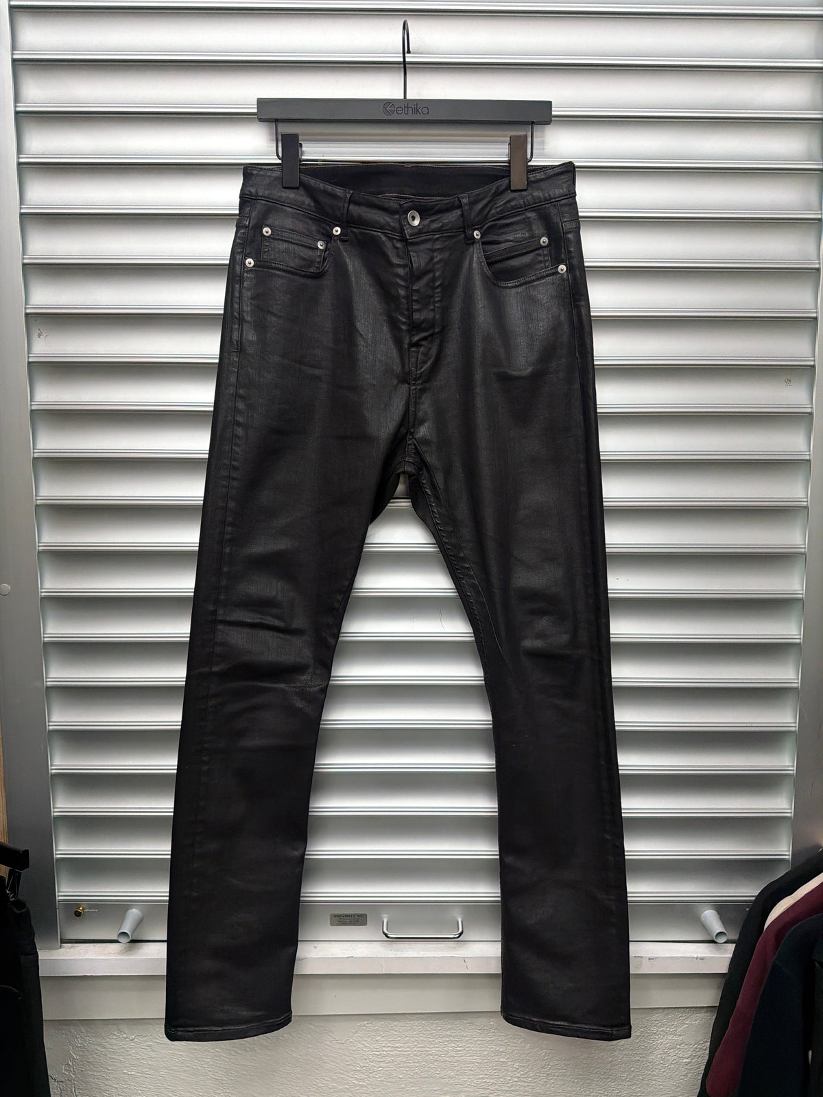 Rick Owens Black Wax Denim - 32**