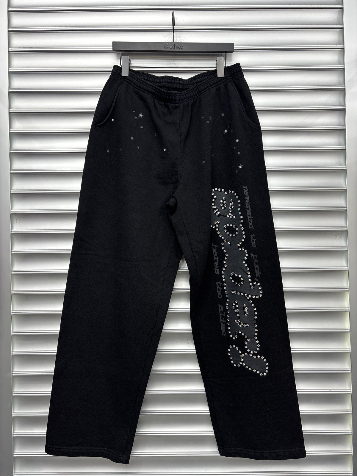Spider Black Rhinestone Sweatpants - L**