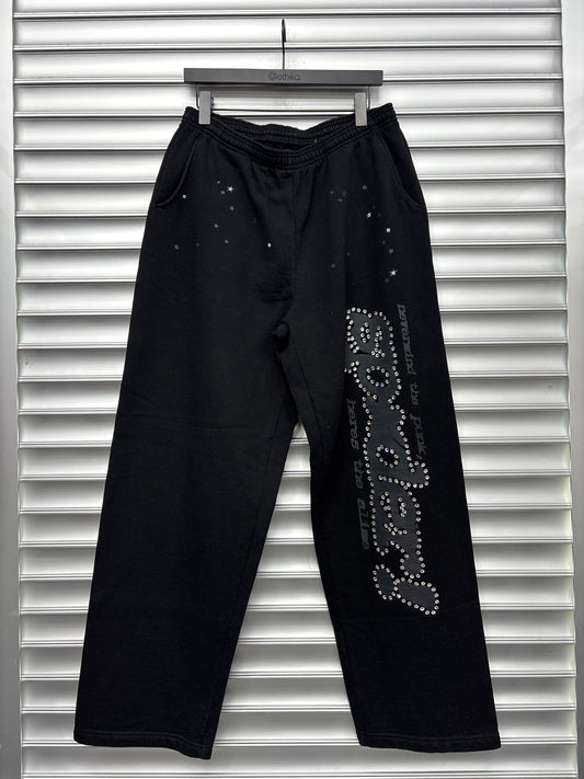 Spider Black Rhinestone Sweatpants - L**