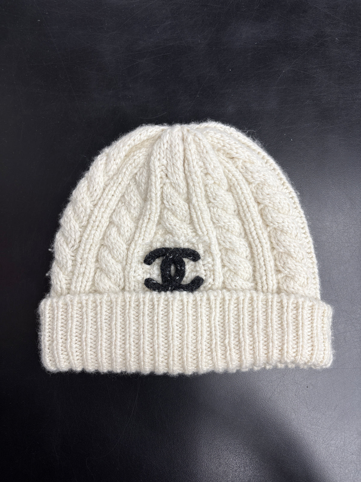 Chanel Creme Knit Beanie**
