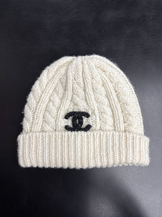 Chanel Creme Knit Beanie**