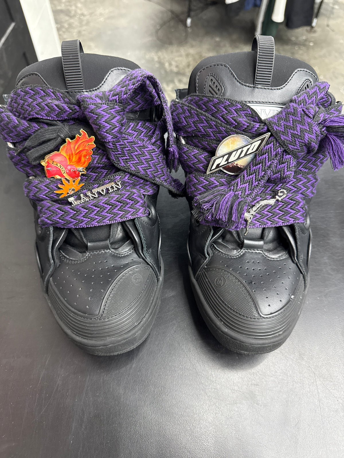LANVIN Curb Black Leather/Purple (U) - 45(12) (NB)**