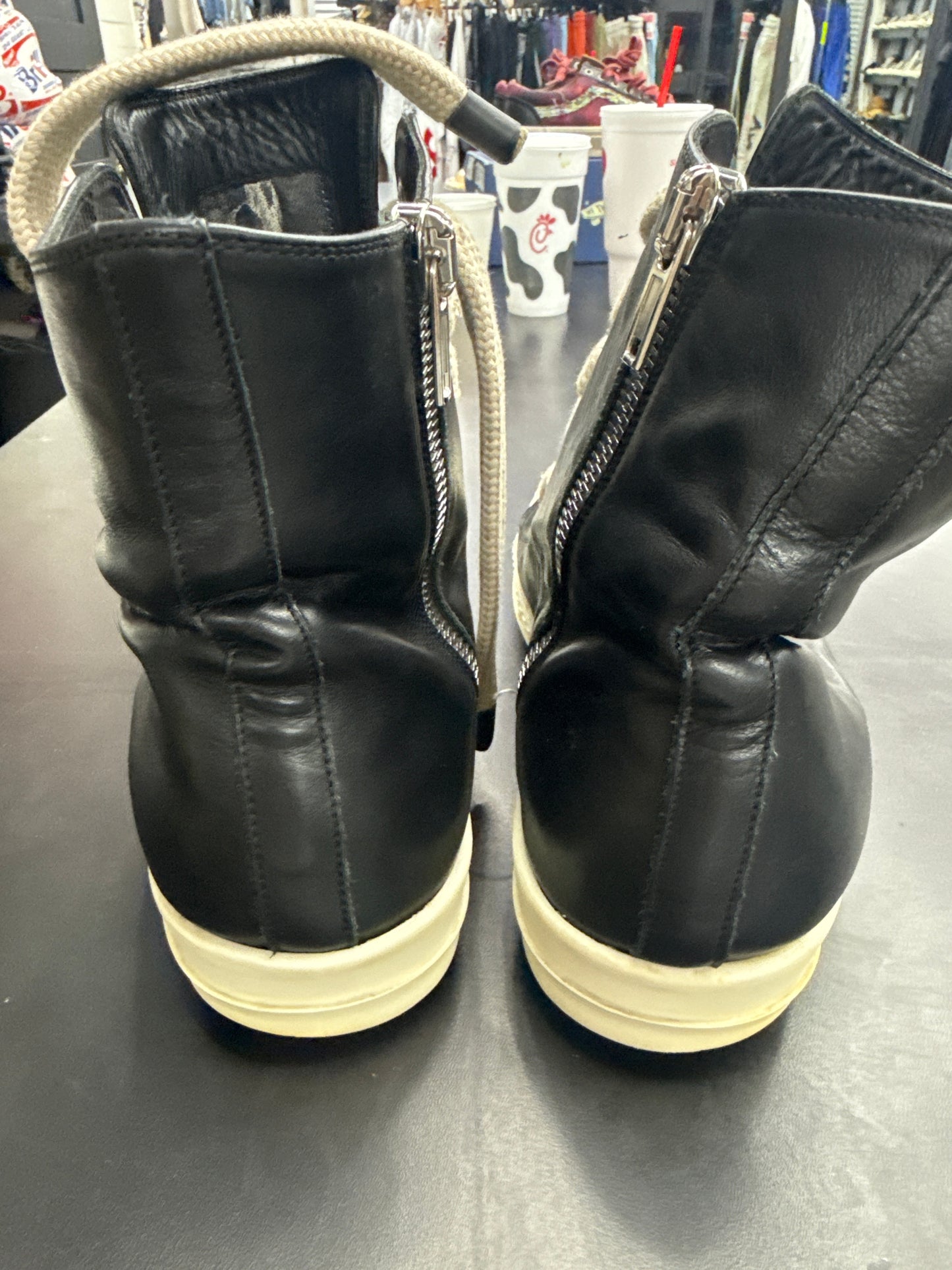 Rick Owen Ramone High Jumbo Lace Black Leather (U) - 45(12) (NB)