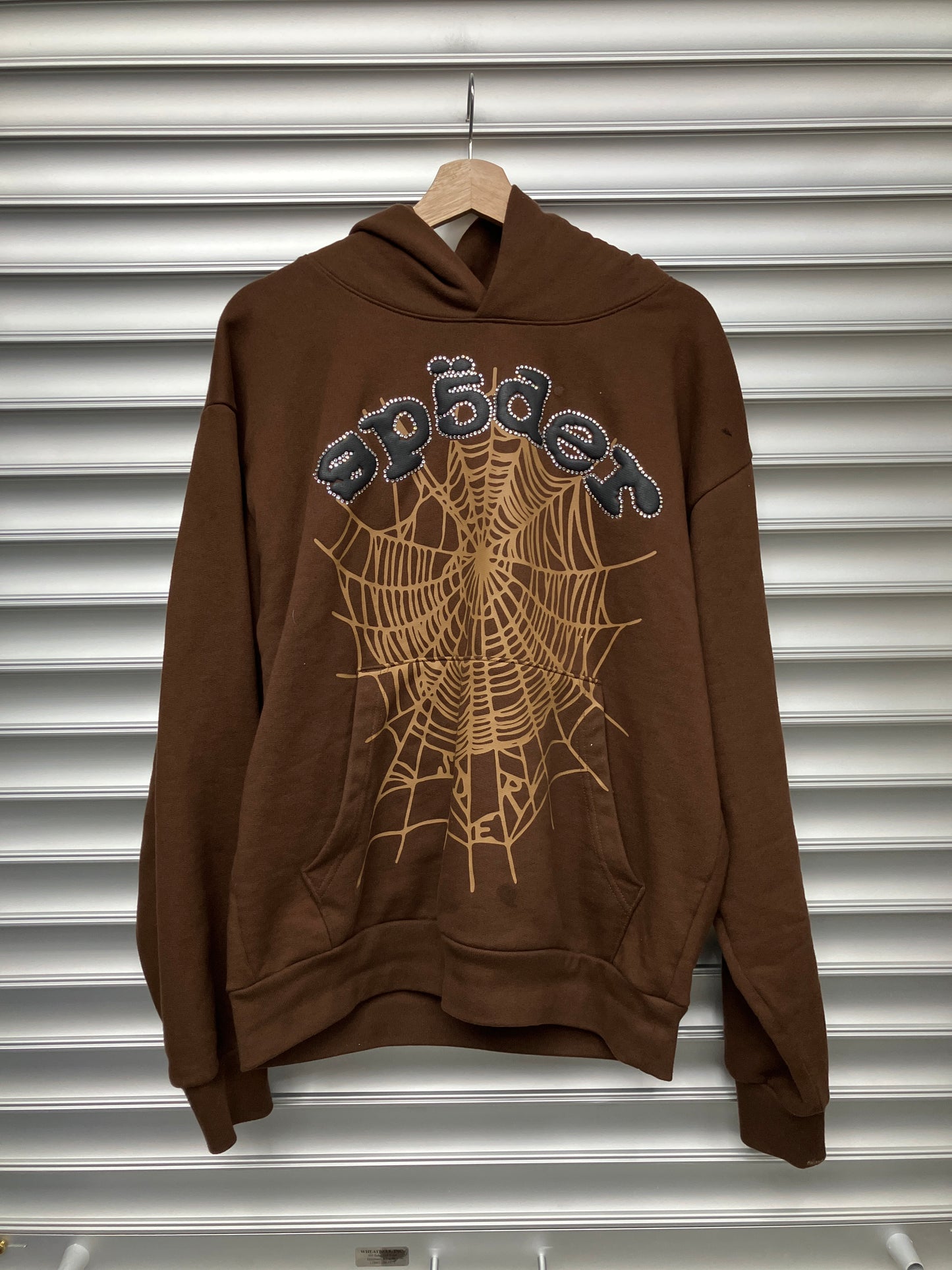 Spider Brown Web Rhinestone Hoodie - M