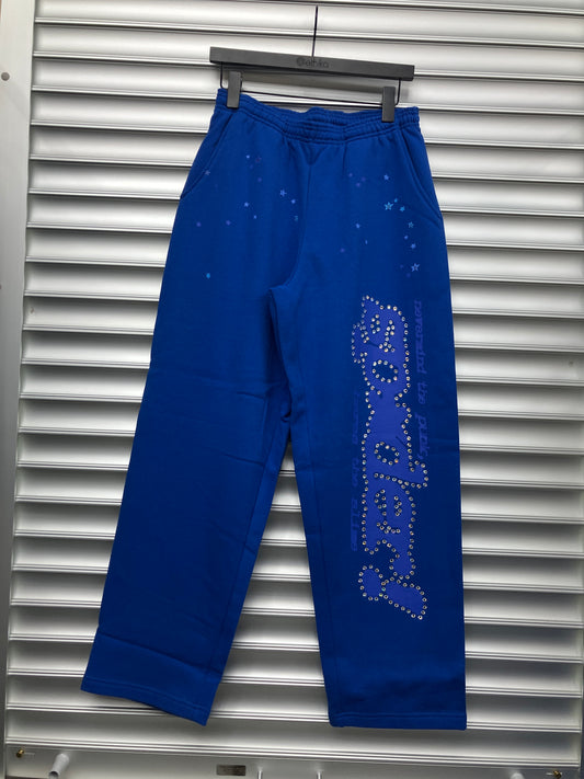 Spider Blue Rhinestone Sweatpants - Small