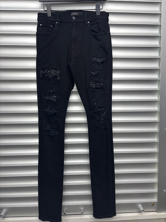 Amiri Slashed Rhinestone Denim - 31