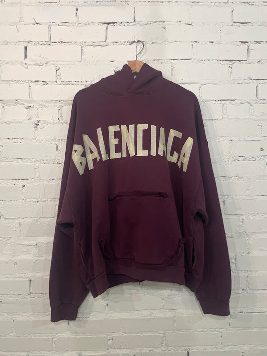 Balenciaga Maroon Tape Hoodie - L