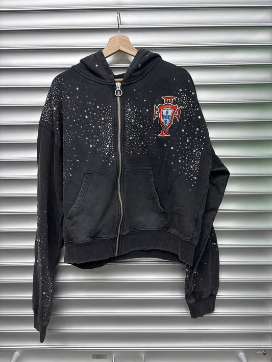 Vale Black Rhinestone Zip Up - Large