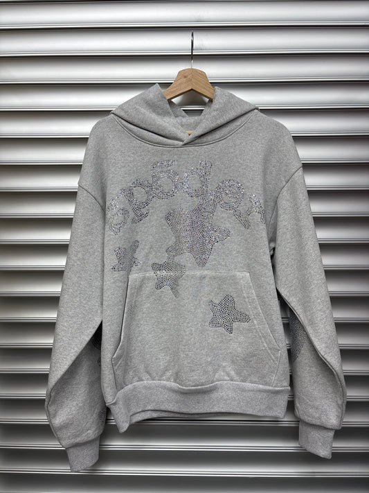 Spider Grey Rhinestone Hoodie - M