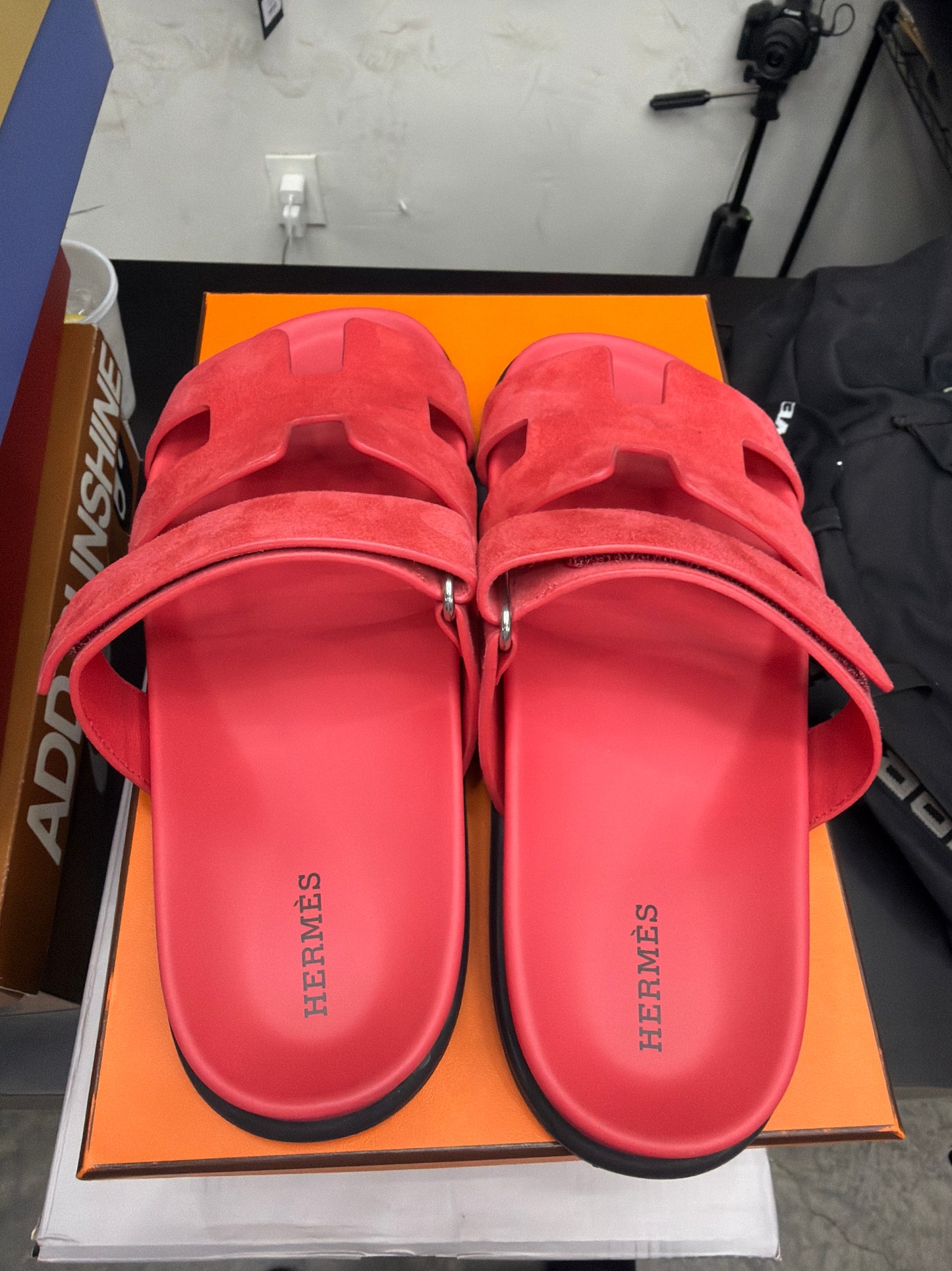 Hermes Red Suede Chrypre Slides (U) - 40(7)