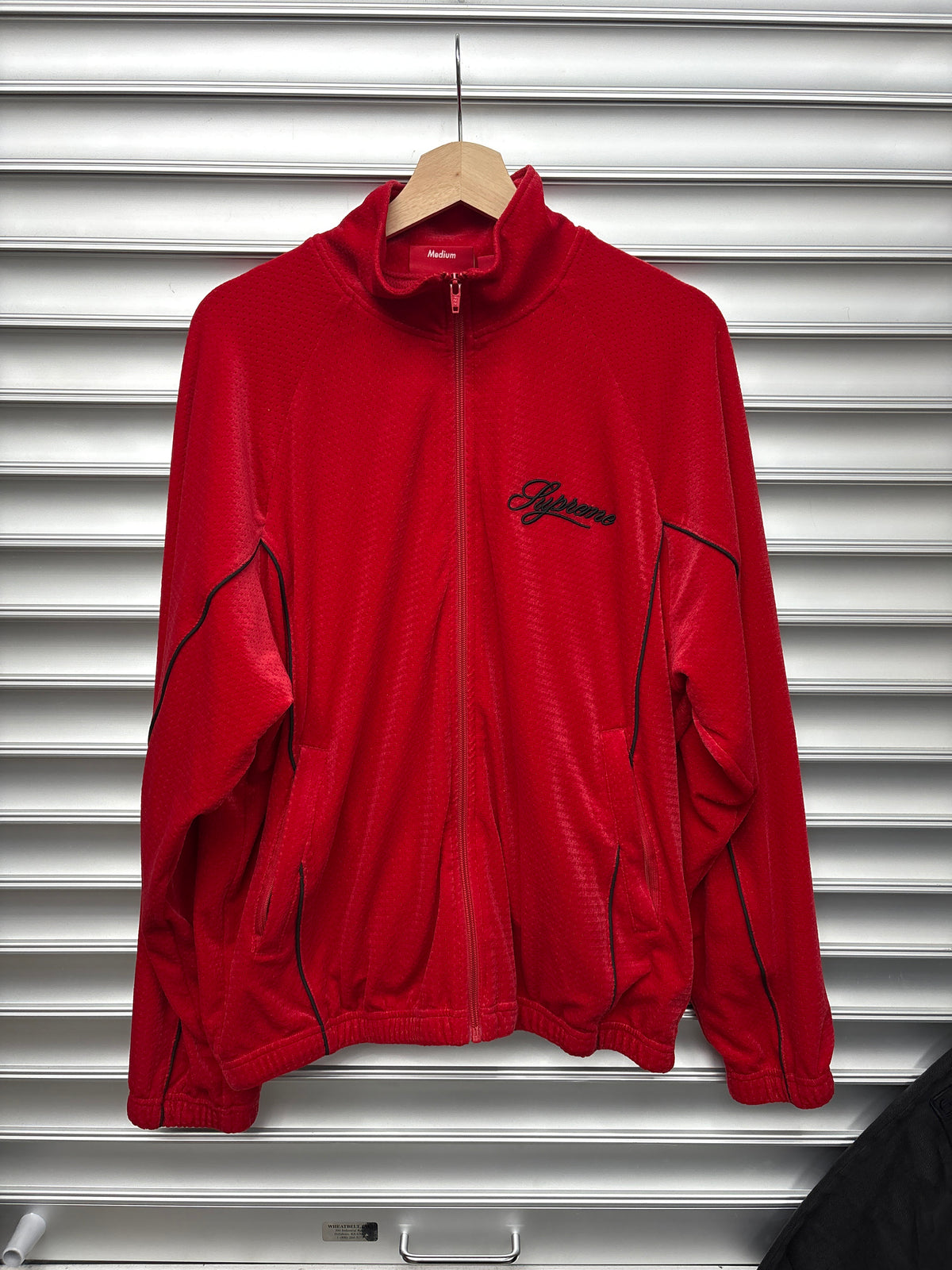 Supreme Red Velour Track Jacket - M **