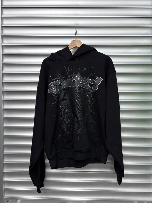 Spider Black Rhinestone Hoodie - L