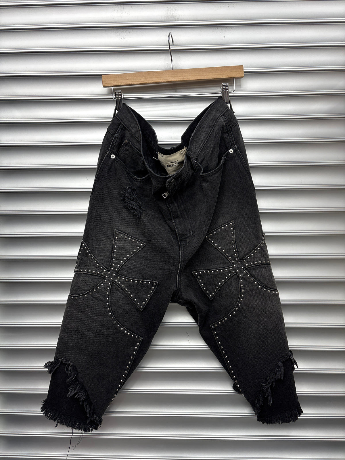 Sekrit Saints Rhinestone Denim Shorts - 34 **