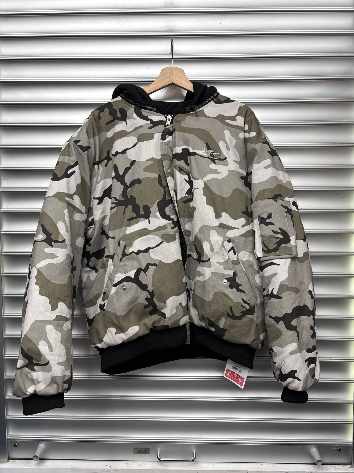 New Day Same Pain Snow Camo Bomber Jacket - L**