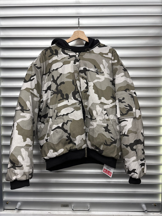 New Day Same Pain Snow Camo Bomber Jacket - L**