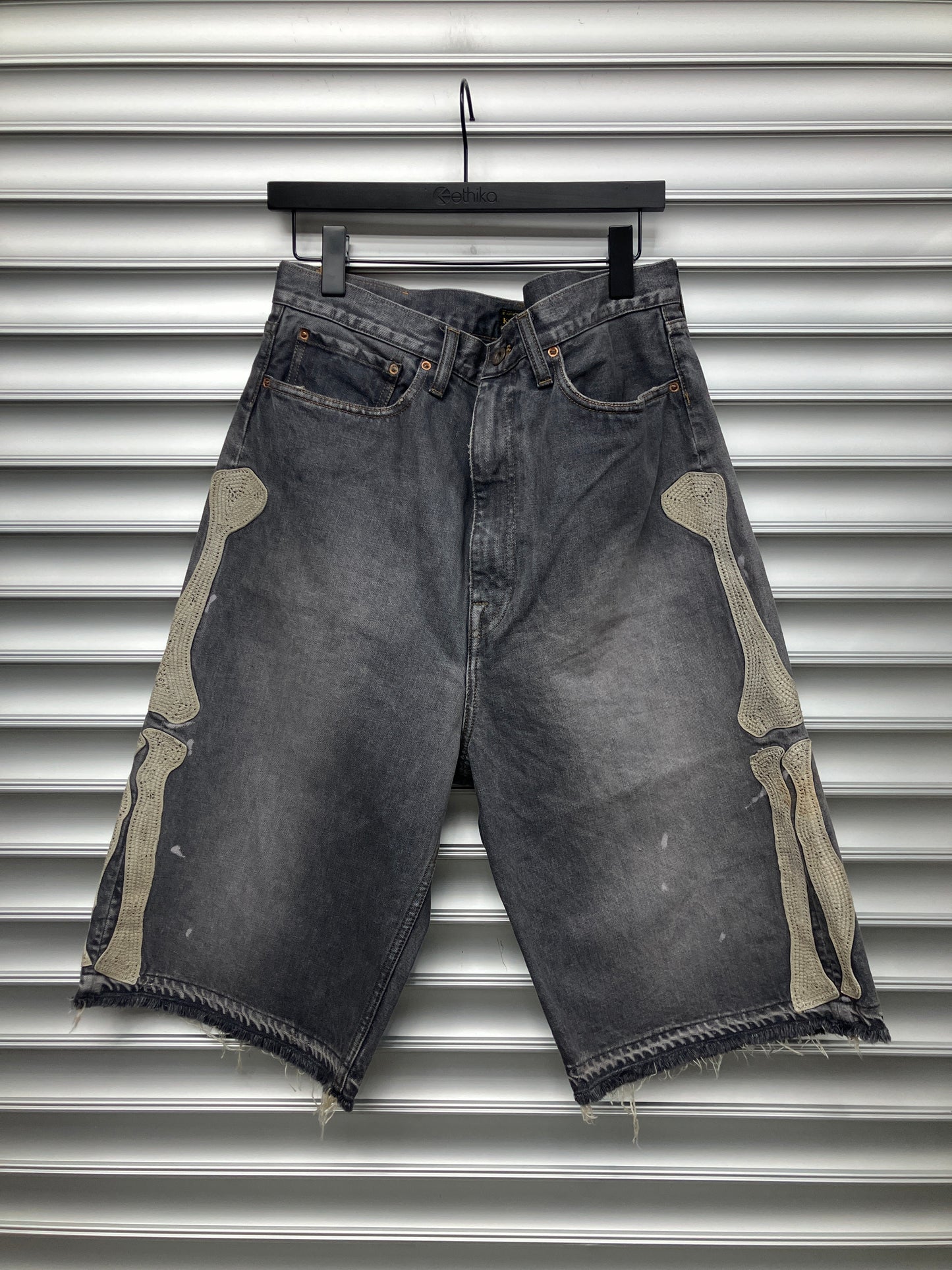 Kapital Dark Wash Bone Shorts - 36