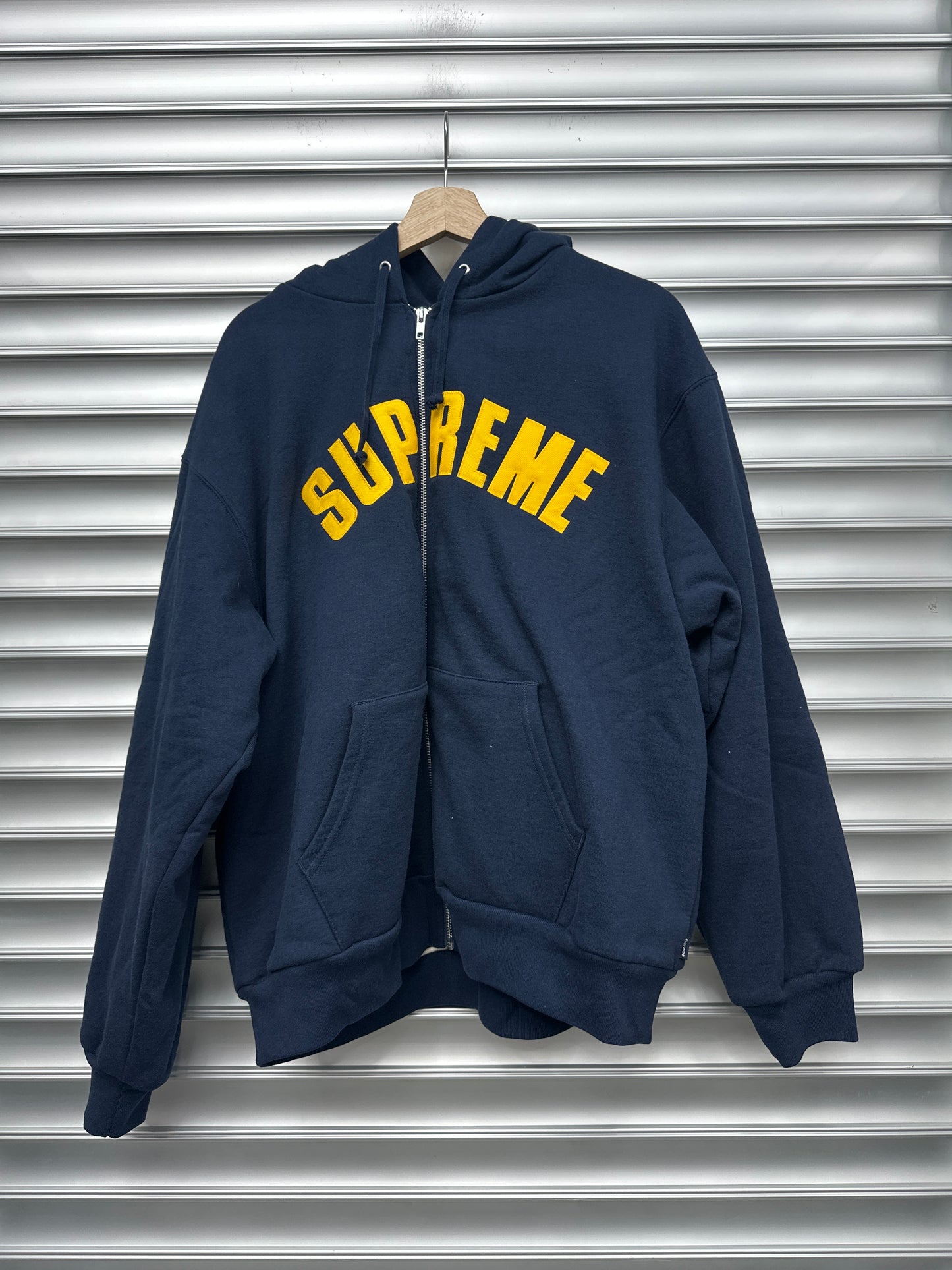 Supreme Navy Yellow Thermal Line Hoodie - L