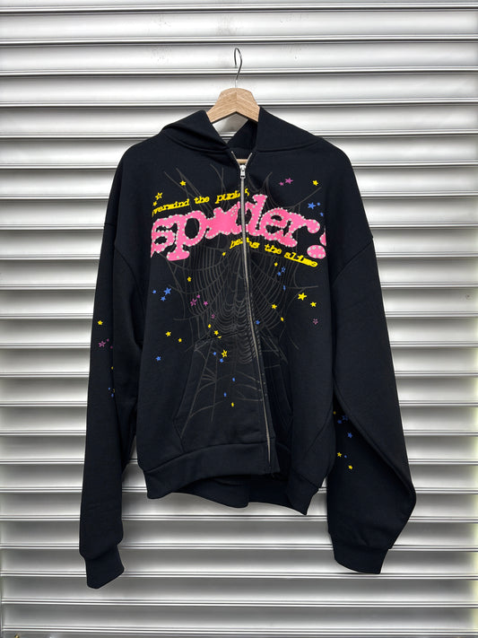 Spider Pink Zip Up Hoodie - XL**