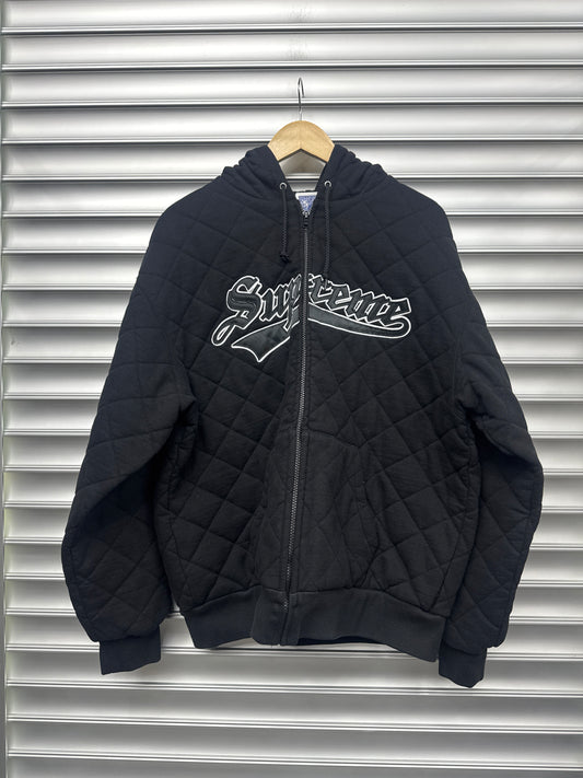 Supreme Quilited Black Zip Up Hoodie - L
