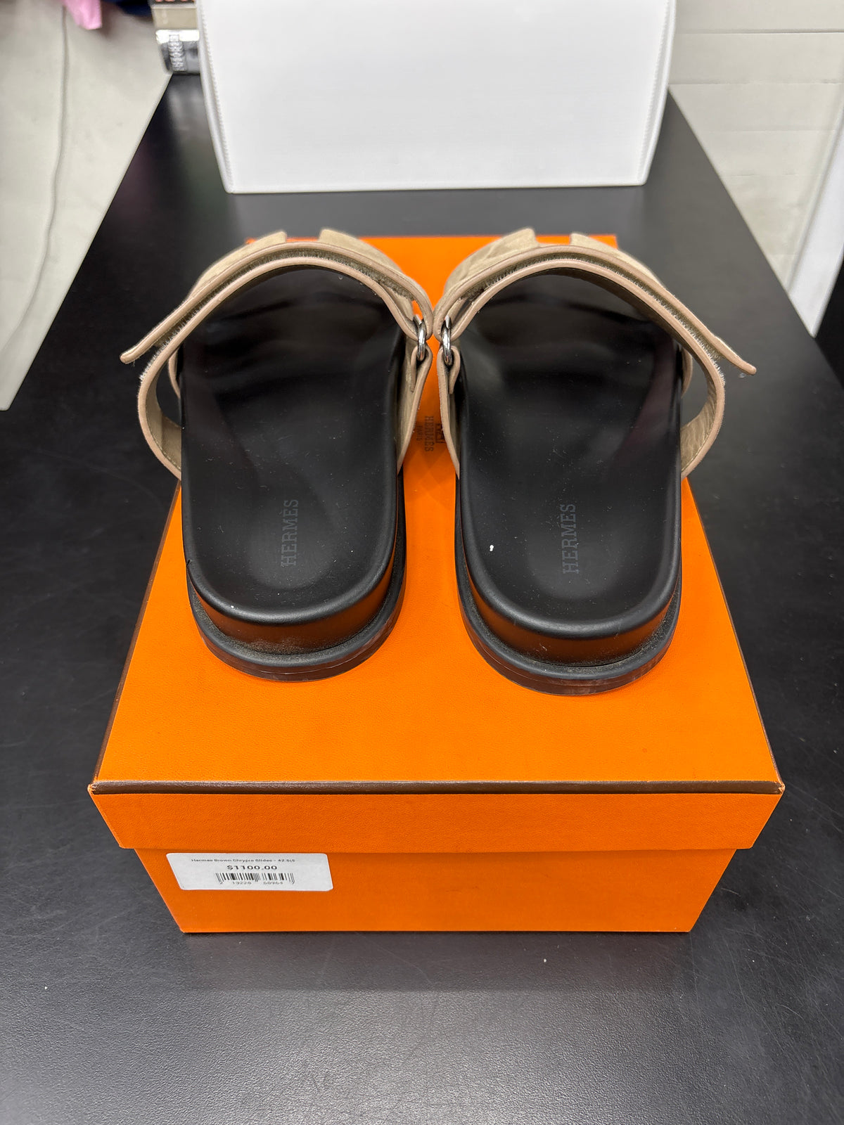 Hermes Brown Suede Chrypre Slides (U) - 41.5