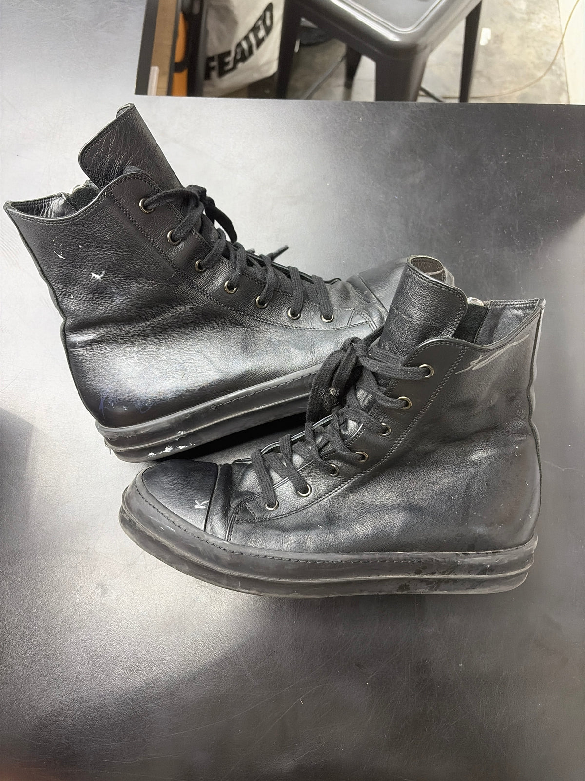 Rick Owen High Triple Black Leather (U) - 41(8) (NB)**