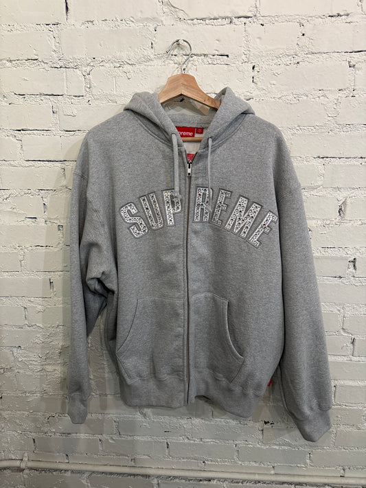 Supreme BB Simon Rhinestone Grey Hoodie - M