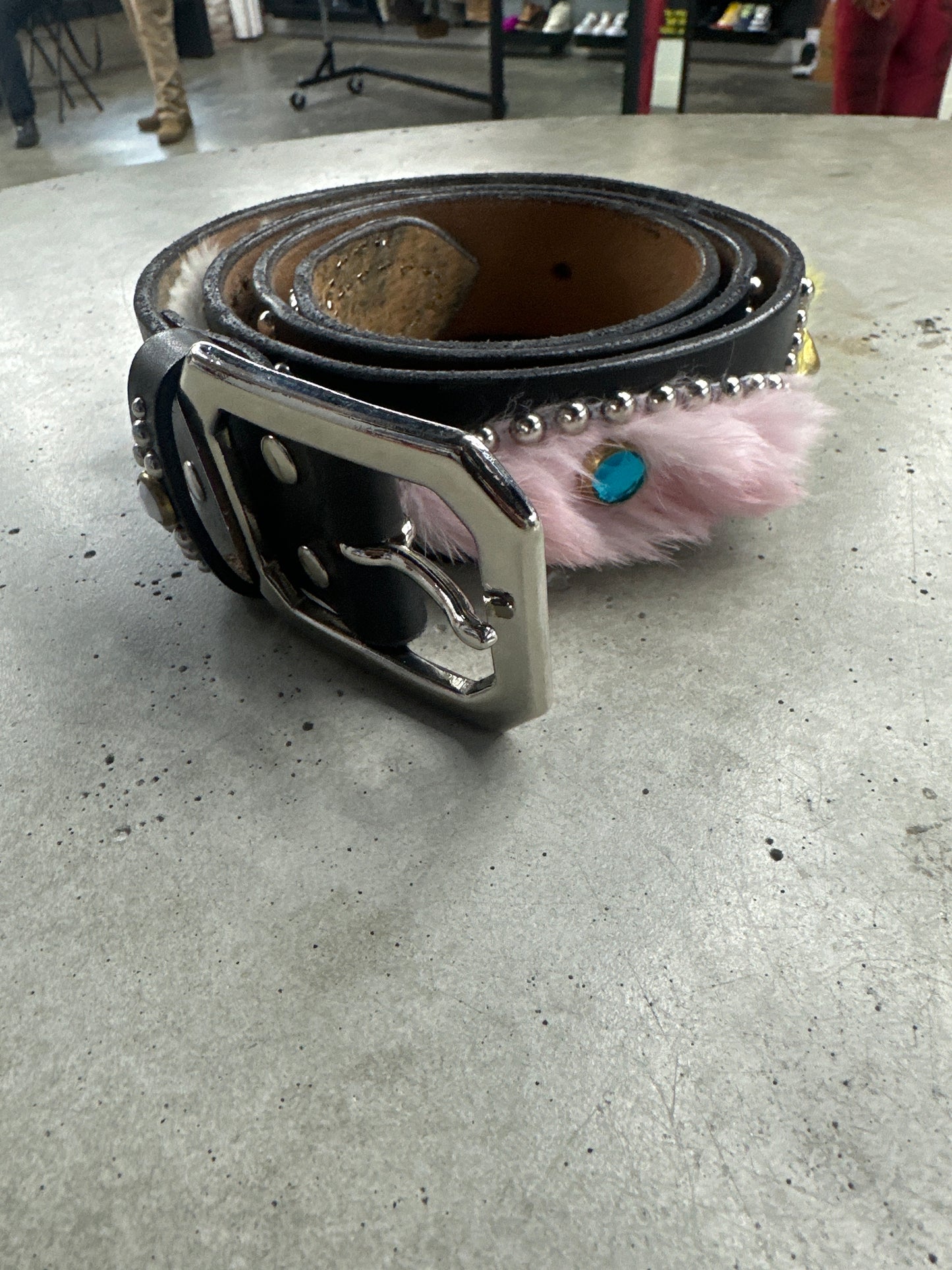 Mannahatta Rabbit Fur Studded Belt - 38